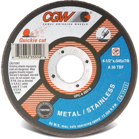 Cgw Abrasives T01 4-1/2"x.045"x7/8" Cut Off Wheel (25-Pack) 35514